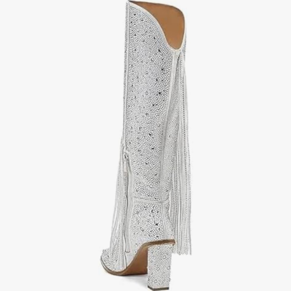 🆕 Rhinestone Silver Fringe Knee-High Boots - Picture 5 of 13